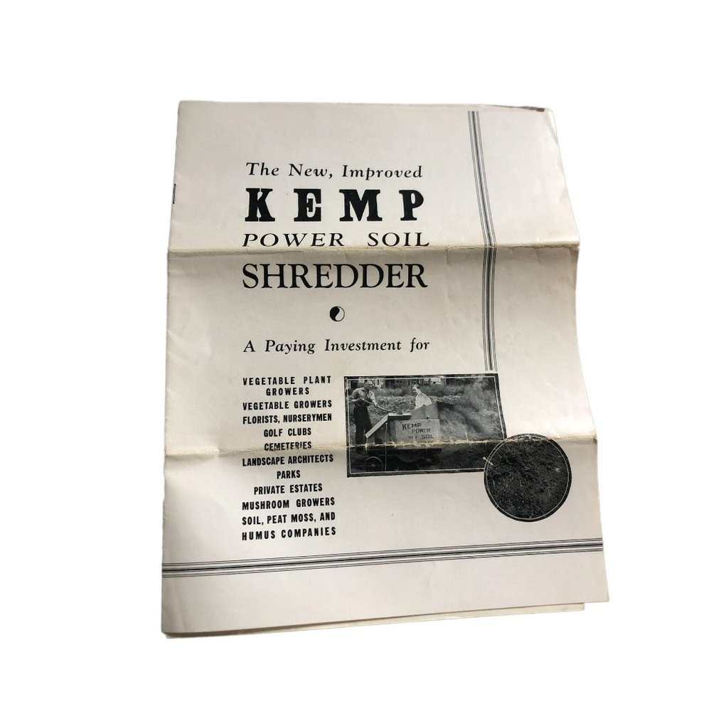 KEMP POWER SOIL SHREDDER agricultural brochure, 11 PAGES.